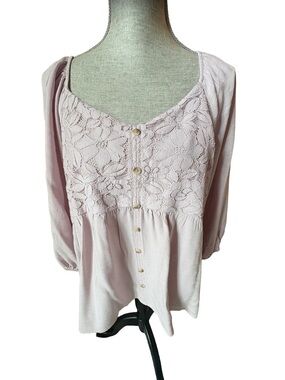 Maurice’s Lace Yoke Button-Front Women's Top in Light Pink Mauve
